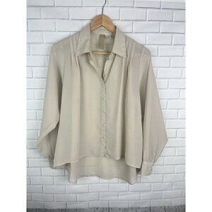 Lola S connection womens top Blouse long Puffy sleeves Tan Beige Boho High Low